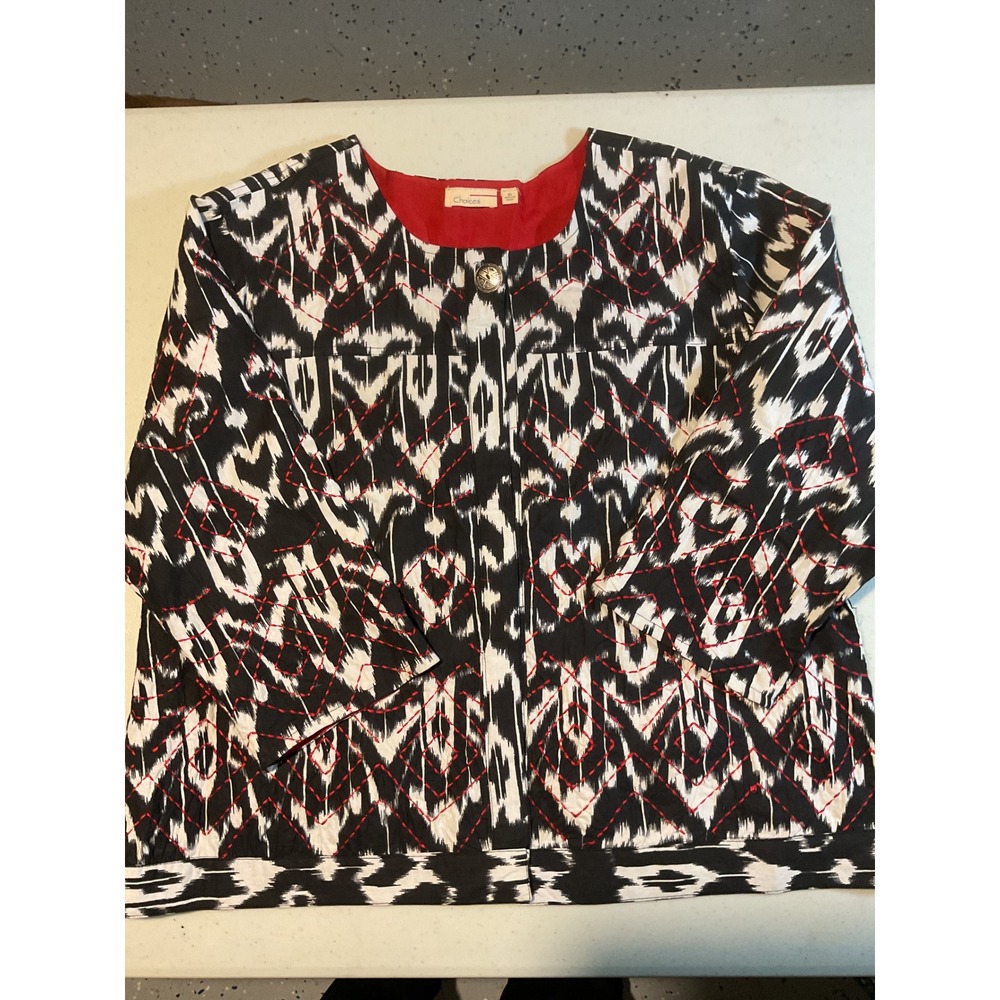 Choices‎ Kids Black White Ikat Print Red Trim Quilted Jacket XL